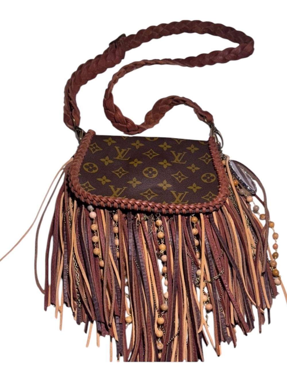 Louis Vuitton-Inspired Brown Fringe Crossbody Bag - Picture 3 of 12
